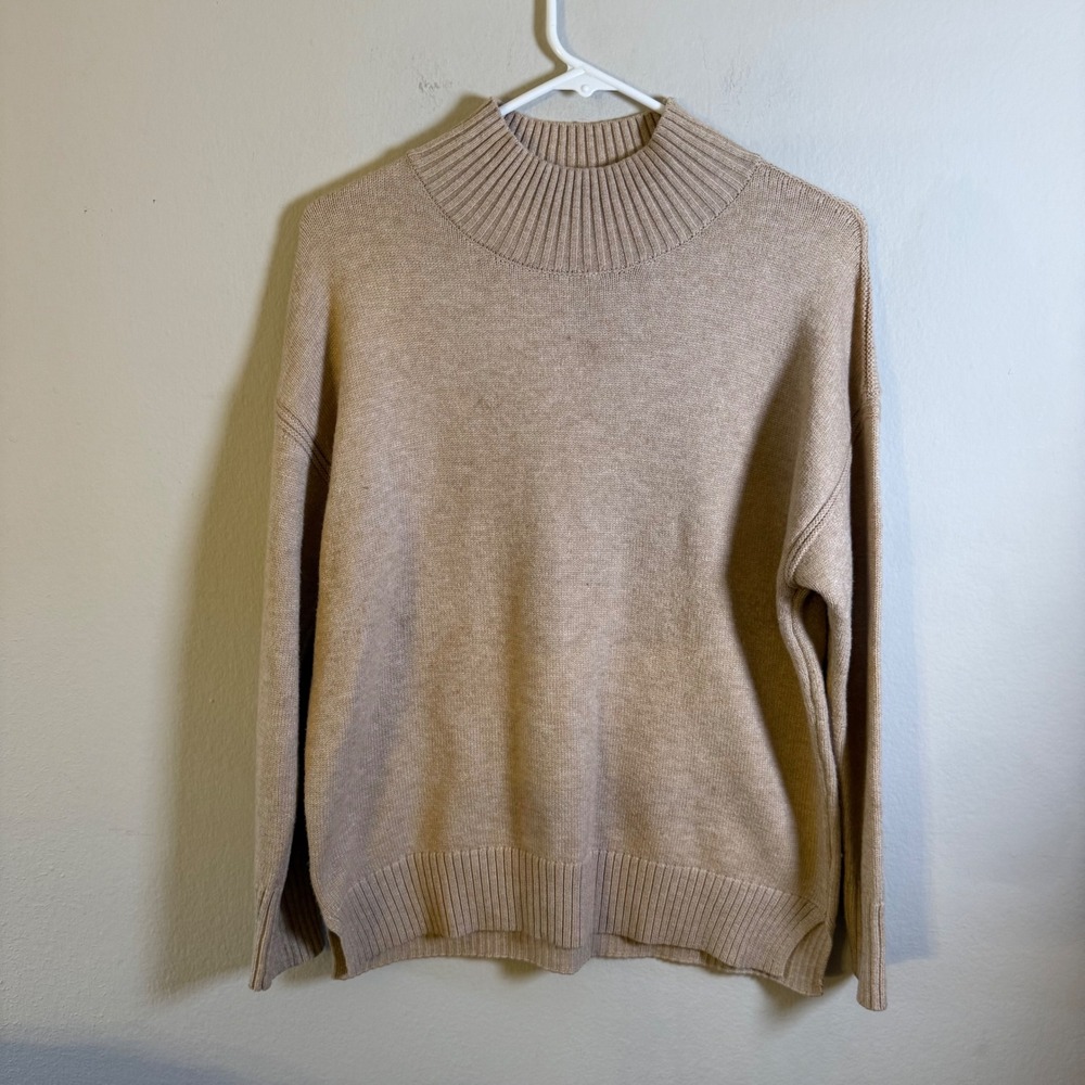 Magaschoni Womens Tan Beige Mock Neck Drop Shoulder‎ Knit Sweater Size M